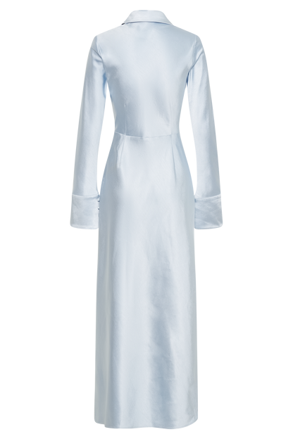 Robe Maxi en Satin avec Col - Bleu Glacé