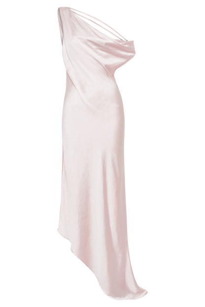 Robe Maxi Yvette à Bretelles avec Emmanchure Asymétrique - Rose Pâle