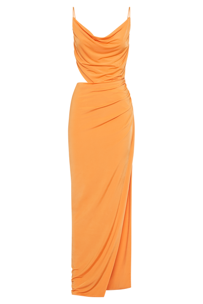 Jemma, robe maxi fluide et drapée - Sorbet d'orange