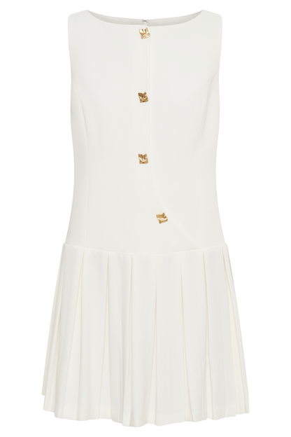 Robe mini plissée sans manches Mackenzie - Ivoire