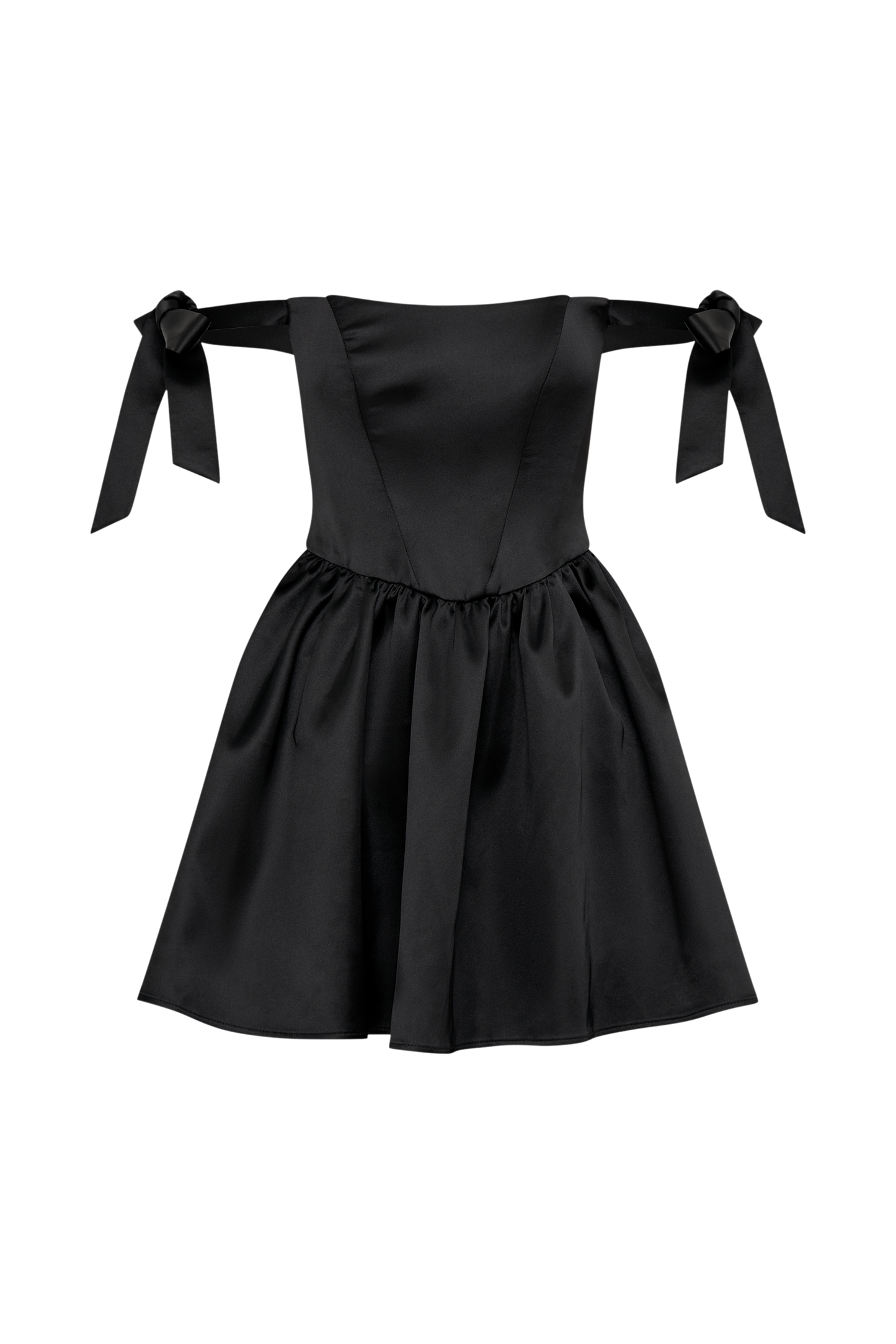 Mini-robe Rita en satin avec manches à nœud - Noir