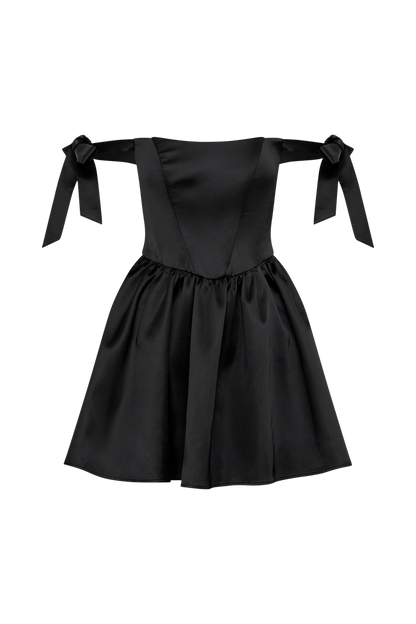 Mini-robe Rita en satin avec manches à nœud - Noir