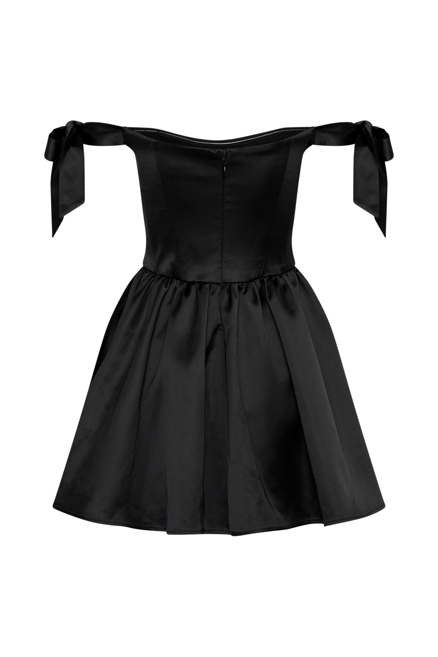 Mini-robe Rita en satin avec manches à nœud - Noir