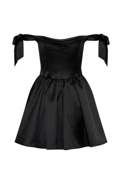 Mini-robe Rita en satin avec manches à nœud - Noir
