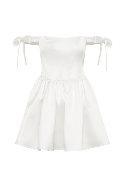 Mini-robe en satin Rita avec manches à nœud - Blanc
