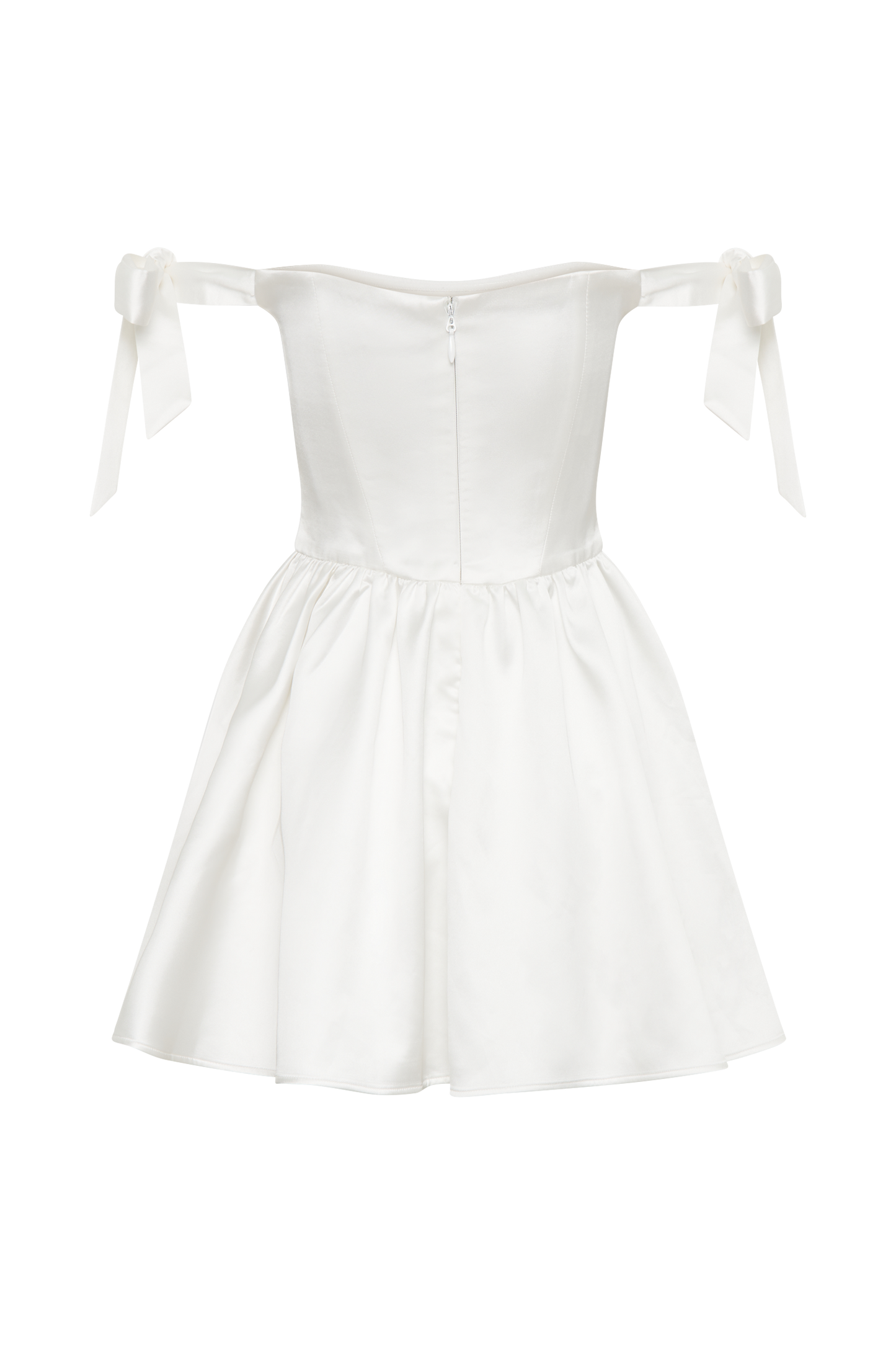Mini-robe en satin Rita avec manches à nœud - Blanc
