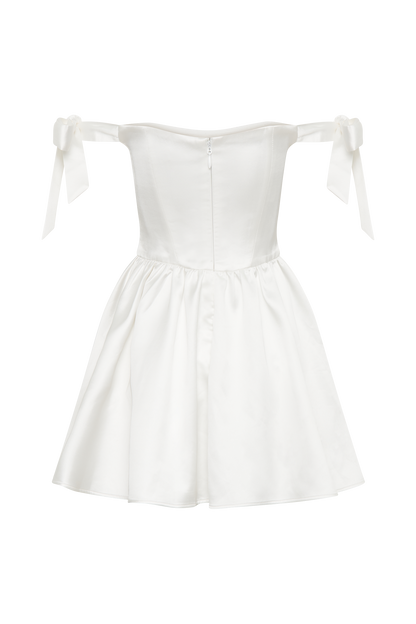 Mini-robe en satin Rita avec manches à nœud - Blanc