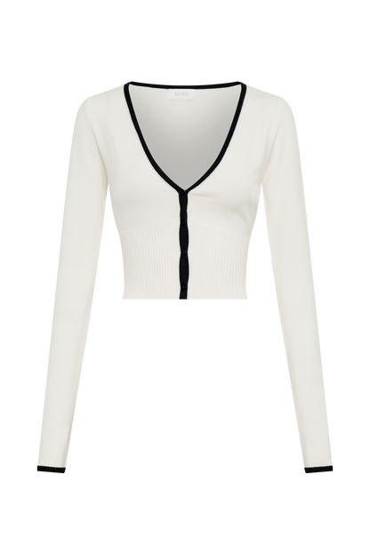 Cardigan en tricot à boutons contrastants Jolene - Blanc