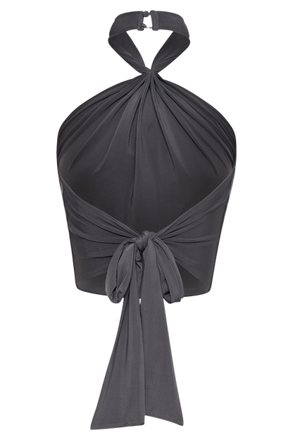 Bronwyn, crop top halter à col montant - anthracite