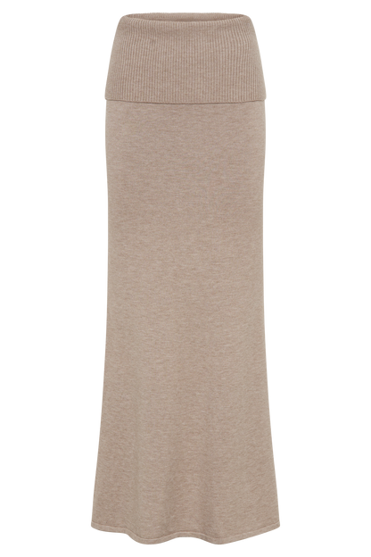 Jupe Maxi Tricotée Karlie avec Taille côtelée - Taupe Marle