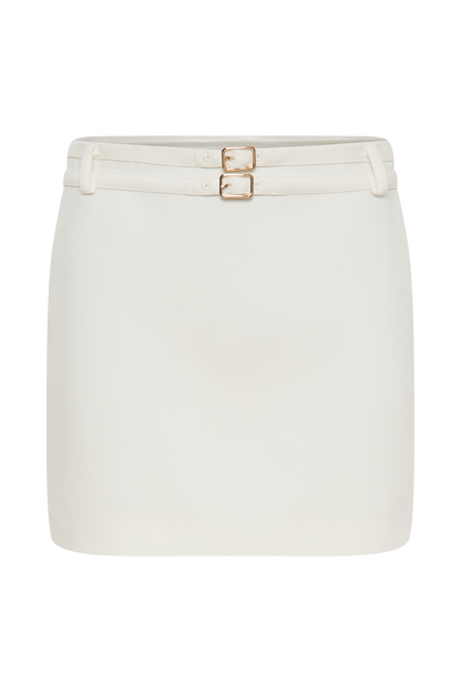 Jupe mini Letitia en tailleur avec boucle - Ivoire