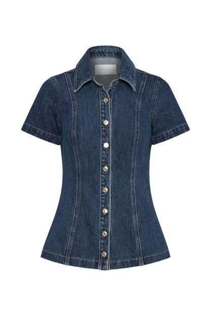 Top à manches courtes en jean Ellie - Bleu foncé