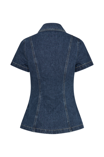 Top à manches courtes en jean Ellie - Bleu foncé