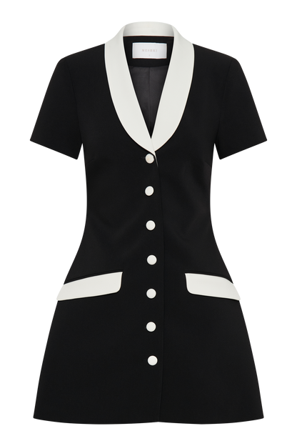 Mini-robe tailleur à col contrasté Paolina - Noir/Blanc