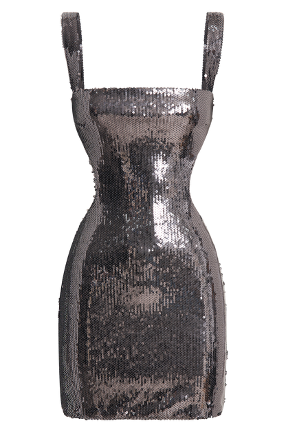 Mini-robe Adoria à paillettes et découpes - Gris anthracite