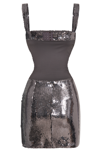 Mini-robe Adoria à paillettes et découpes - Gris anthracite