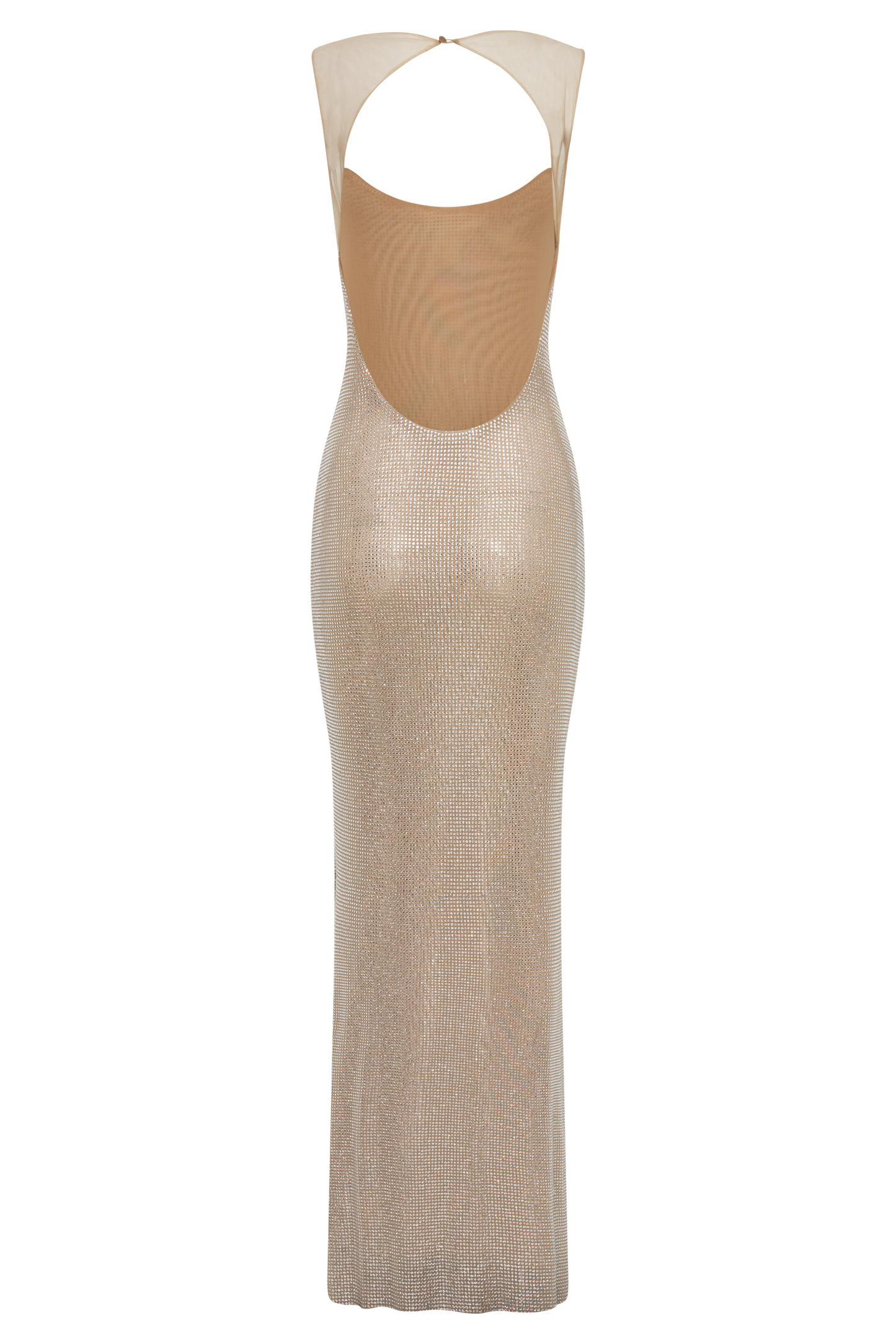 Jasmyn Robe Maxi avec Strass et Dos en Maille - Nude