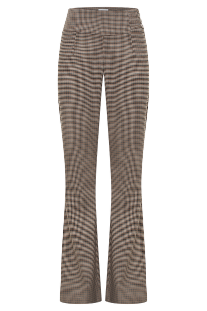 Pantalon droit à taille mi-hauteur avec boucle et imprimé à carreaux beige - Sweeney