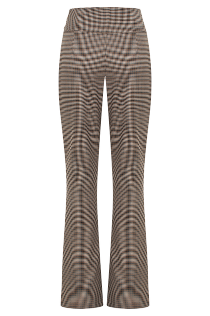 Pantalon droit à taille mi-hauteur avec boucle et imprimé à carreaux beige - Sweeney