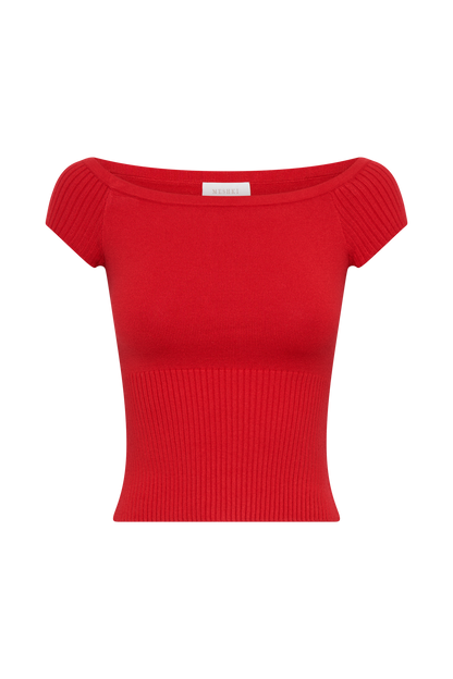 Mathilde Haut en Tricot côtelé à épaules dénudées - Rubis