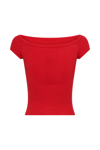 Mathilde Haut en Tricot côtelé à épaules dénudées - Rubis