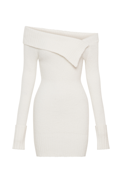 Mini-robe asymétrique en tricot Stephanie - Ivoire
