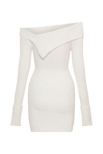 Mini-robe asymétrique en tricot Stephanie - Ivoire