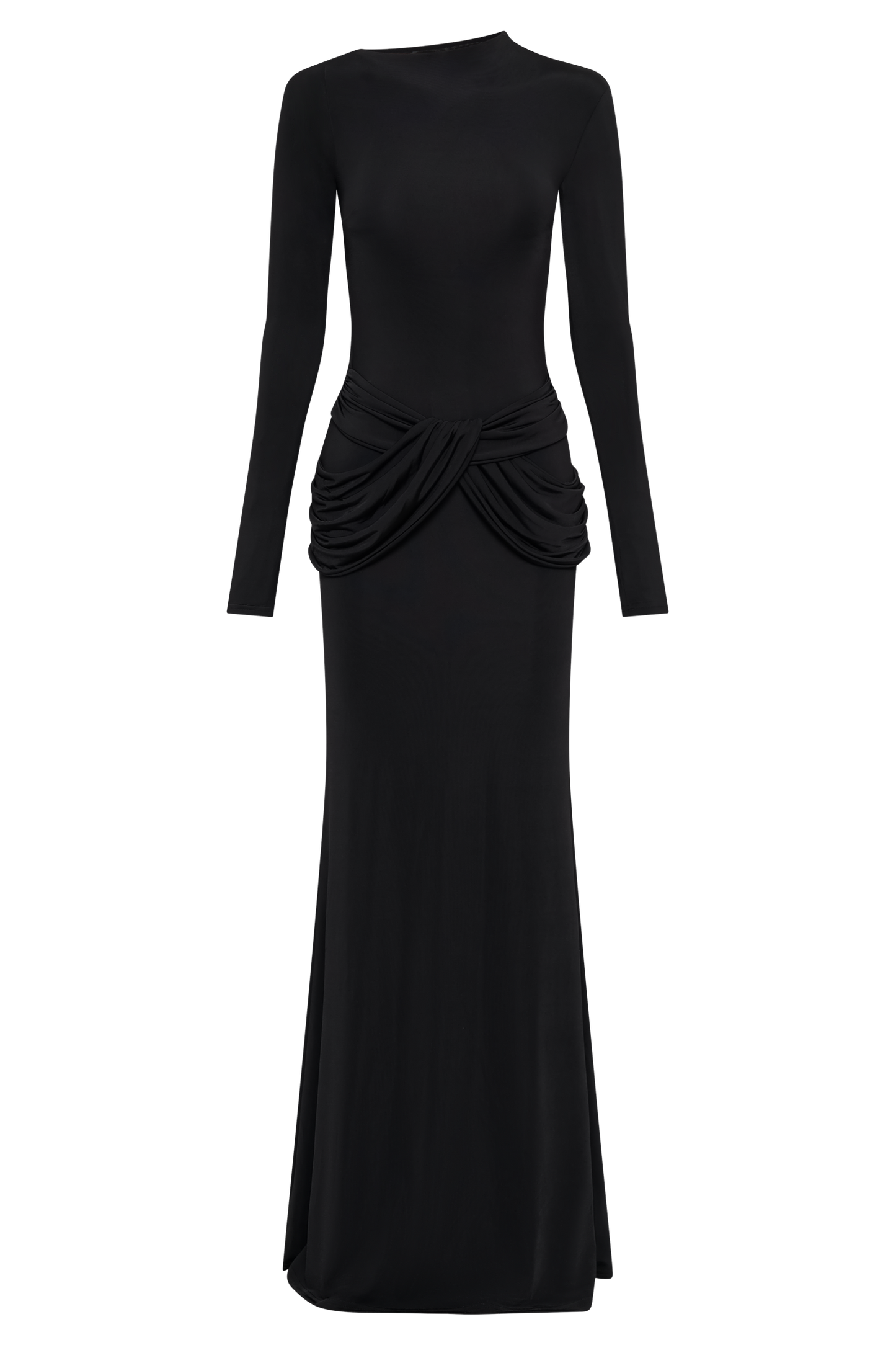 Robe Maxi Halcyon à Manches Longues et Tissu Élastique - Noir