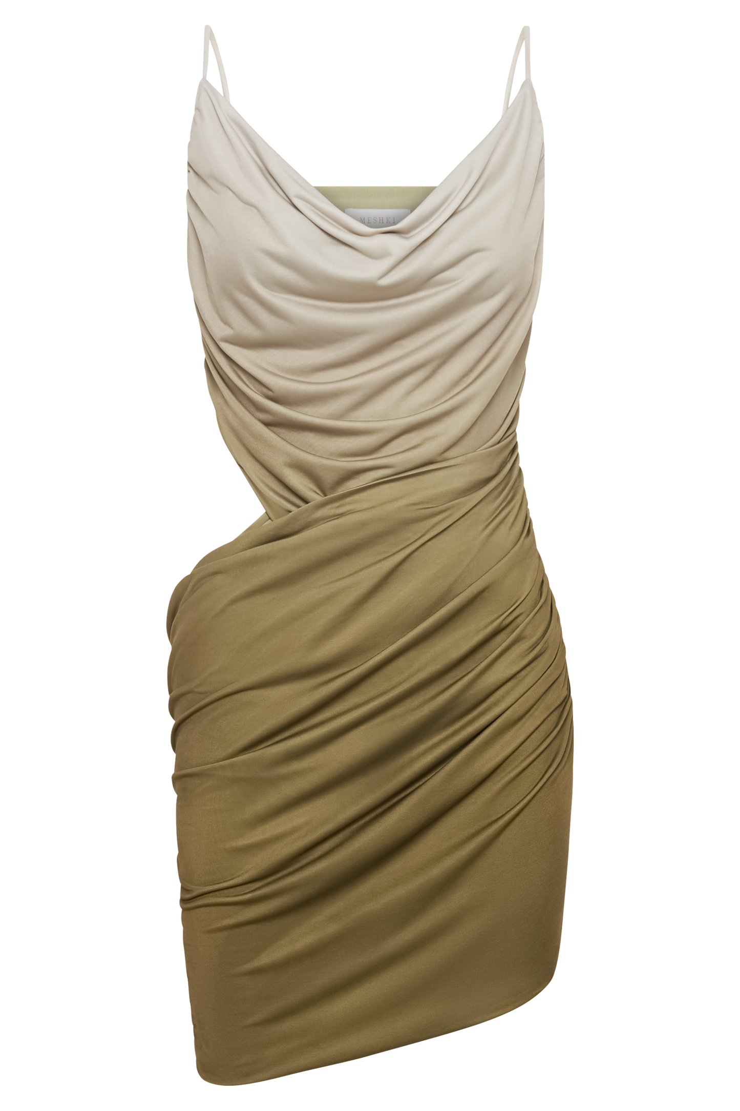 Mini-robe moulante à col montant et drapée Nellie - Olive vintage dégradé