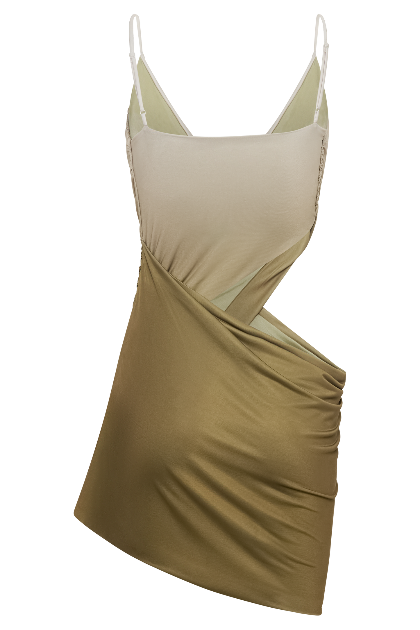 Mini-robe moulante à col montant et drapée Nellie - Olive vintage dégradé