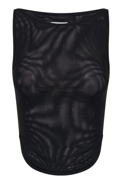 Marla Haut en Maille Transparent à Col Rond - Noir