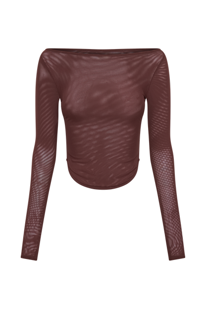 Colette Haut en Maille à Col Rond - Brun-Rouge