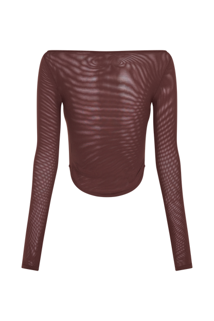 Colette Haut en Maille à Col Rond - Brun-Rouge