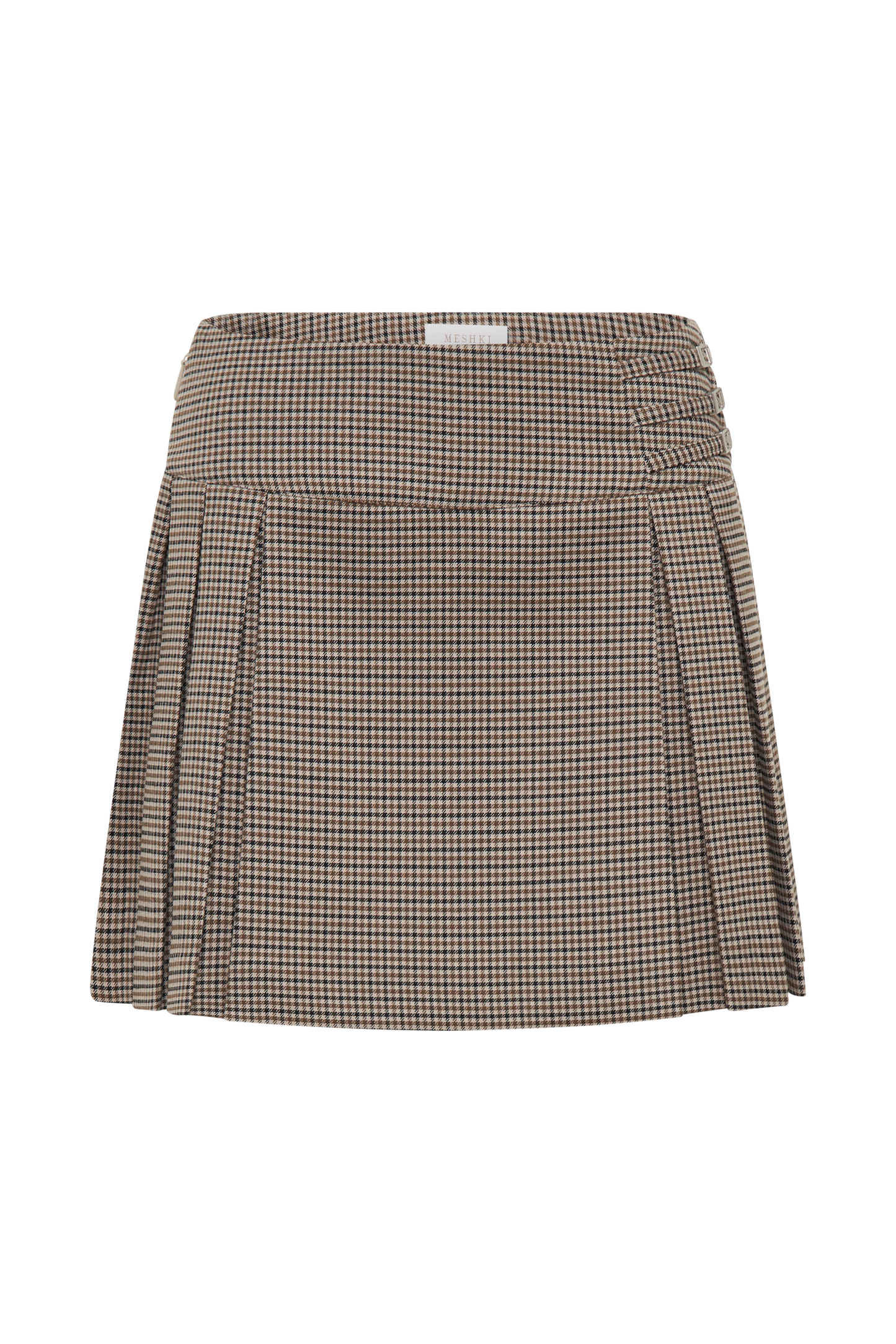 Jupe mini plissée avec boucle Angie - carreaux beige