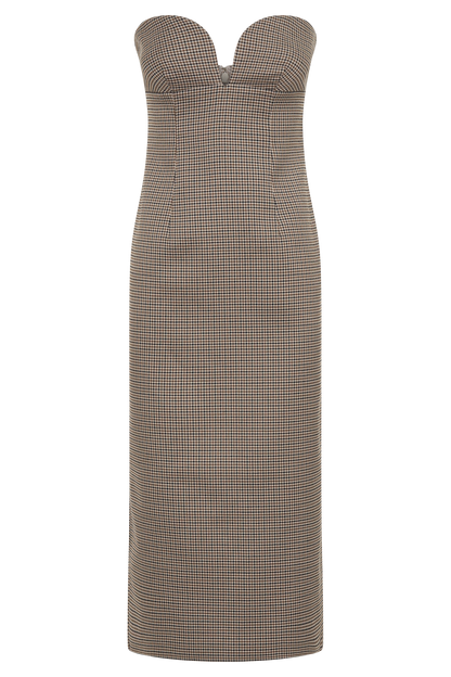 Robe midi sans bretelles Christie - Écossais beige