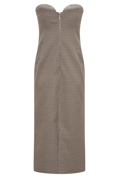 Robe midi sans bretelles Christie - Écossais beige