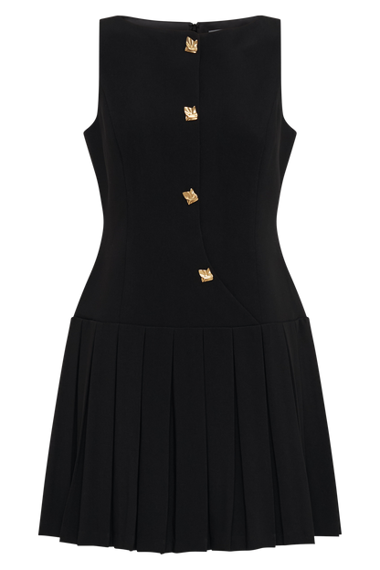 Robe mini plissée sans manches Mackenzie - Noir