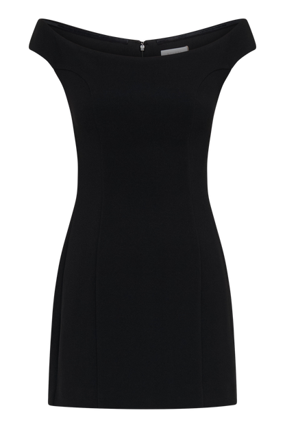 Mini-robe trapue à épaules dénudées en crêpe Cassidy - Noir