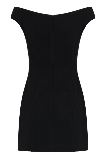 Mini-robe trapue à épaules dénudées en crêpe Cassidy - Noir