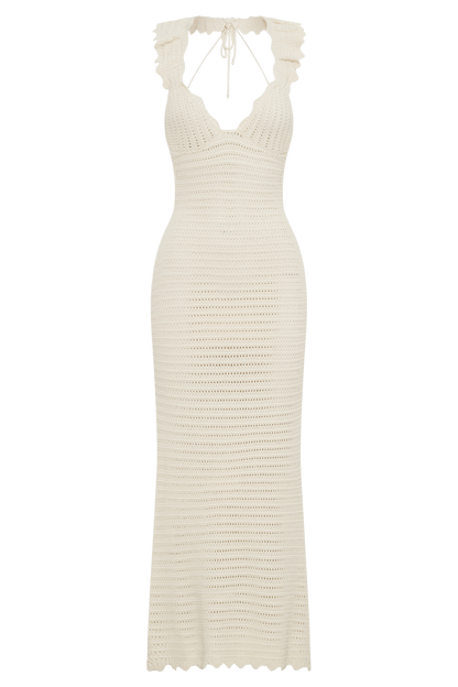 Robe Maxi en Tricot Contrastée Perpetua - Crème