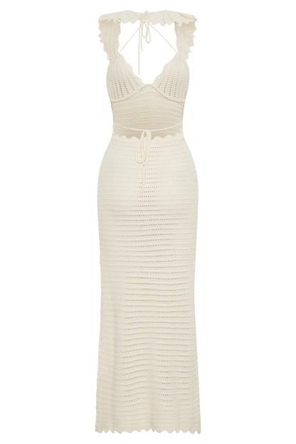 Robe Maxi en Tricot Contrastée Perpetua - Crème