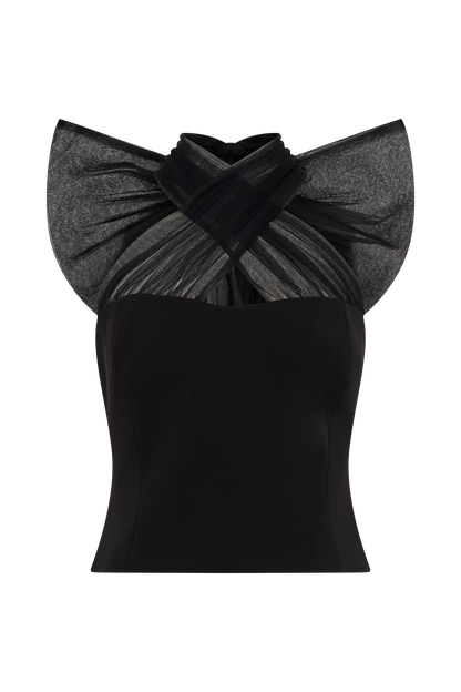 Top Maryam en tulle avec nœud - Noir