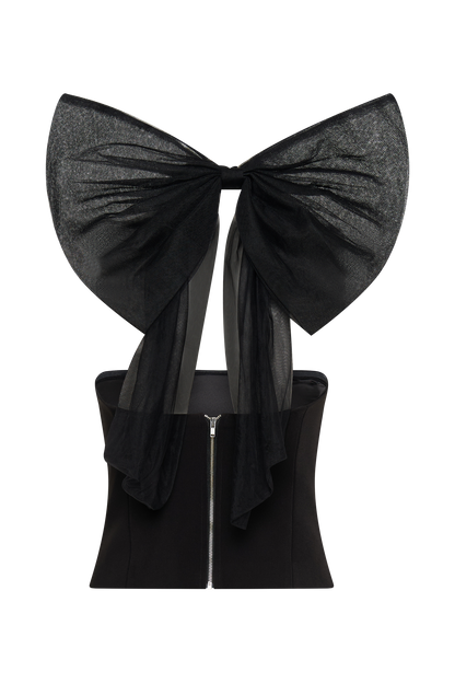 Top Maryam en tulle avec nœud - Noir