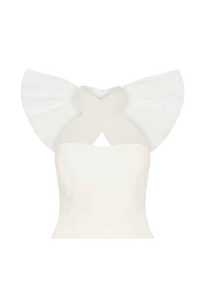 Top Maryam en tulle avec nœud - Blanc