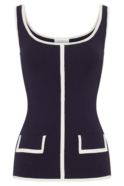 Top en tricot contrasté Becky - Bleu marine et Ivoire