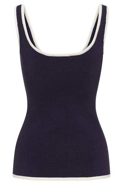 Top en tricot contrasté Becky - Bleu marine et Ivoire