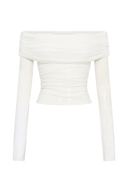 Lucinda Haut décolleté épaules dénudées en nylon recyclé - Blanc