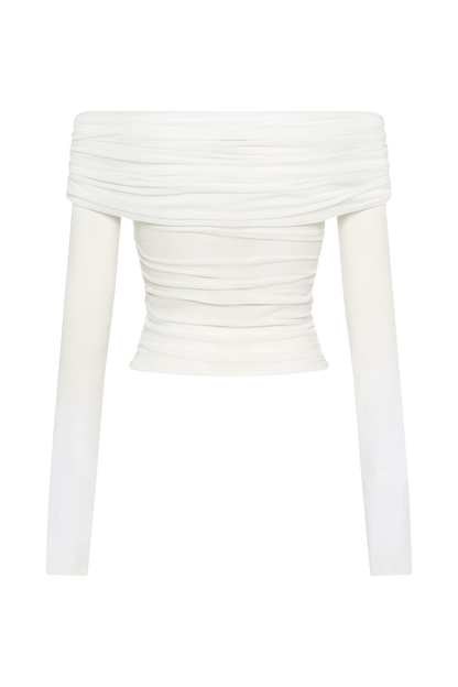 Lucinda Haut décolleté épaules dénudées en nylon recyclé - Blanc