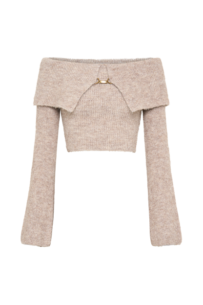 Top en tricot doux à épaules dénudées Baxter - Taupe