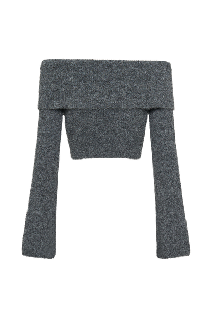 Top en tricot doux à épaules dénudées Baxter - Gris anthracite